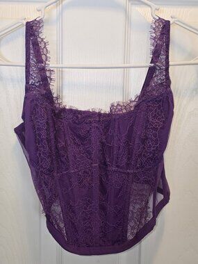 Victoria’s Secret NWT Purple Lace Bustier Corset Sheer Boned Top